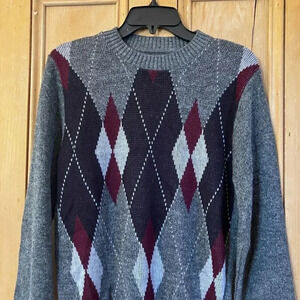 Unbranded Mens Vintage 90s Argyle Pullover Grandpa Sweater Small Gray Red FA EXC